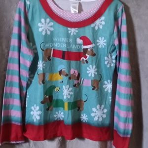 Holiday "ugly sweater" long sleeve Dachshund shirt